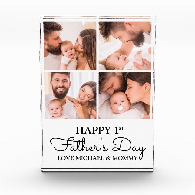 Cute Modern Collage Happy First Fathers Day Photo Block (Front)