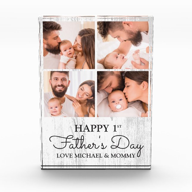 Cute Modern Collage Happy First Fathers Day Photo Block (Front)