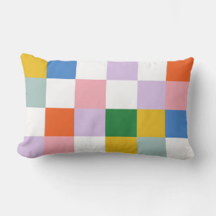 Cute Modern Colorful Checkered Pattern Lumbar Cushion