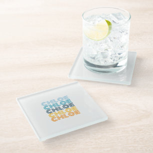 Cute Modern Colorful Personalized Repeating Name G Glass Coaster