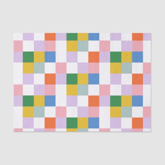 Cute Modern Colourful Big Chequered Pattern  Tissue Paper (Front)