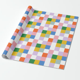 Cute Modern Colourful Big Chequered Pattern  Wrapping Paper