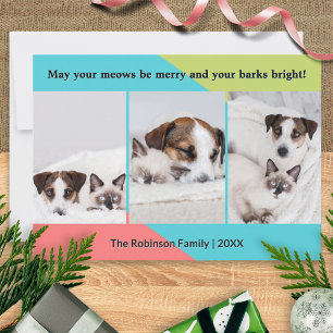 Cute Modern Colourful Collage Pet Photos Christmas Holiday Card