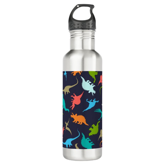 Cute Modern Colourful Fun Dinosaur Kids Pattern 710 Ml Water Bottle (Front)