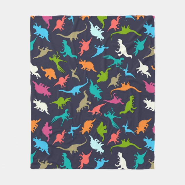 Cute Modern Colourful Fun Dinosaur Kids Pattern Fleece Blanket (Front)