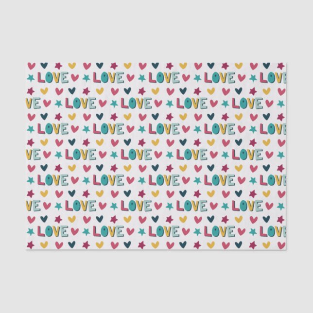 Cute Modern Colourful Love and Hearts Pattern Tissue Paper (Front)