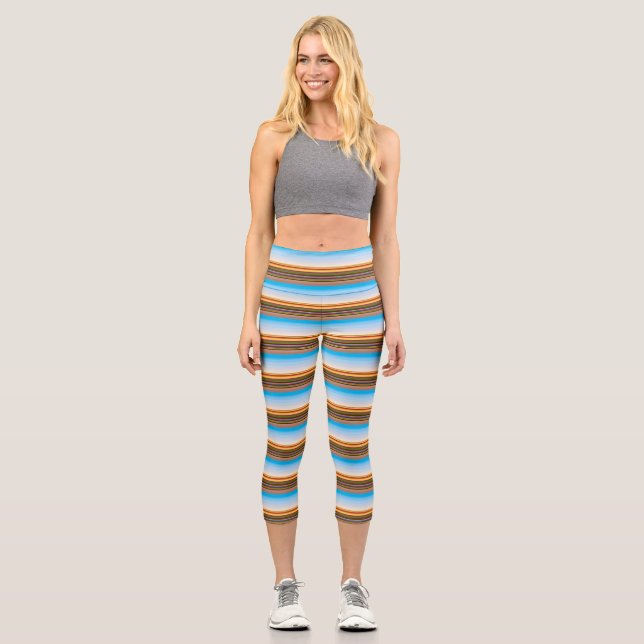 Cute modern colourful stripes  capri leggings (Front)