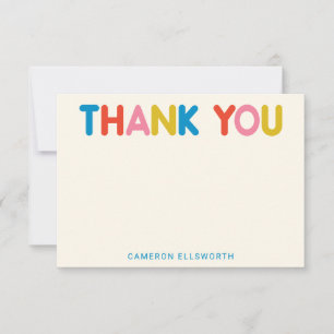 Cute Modern Colourful Typography Personalised Name Thank You Card