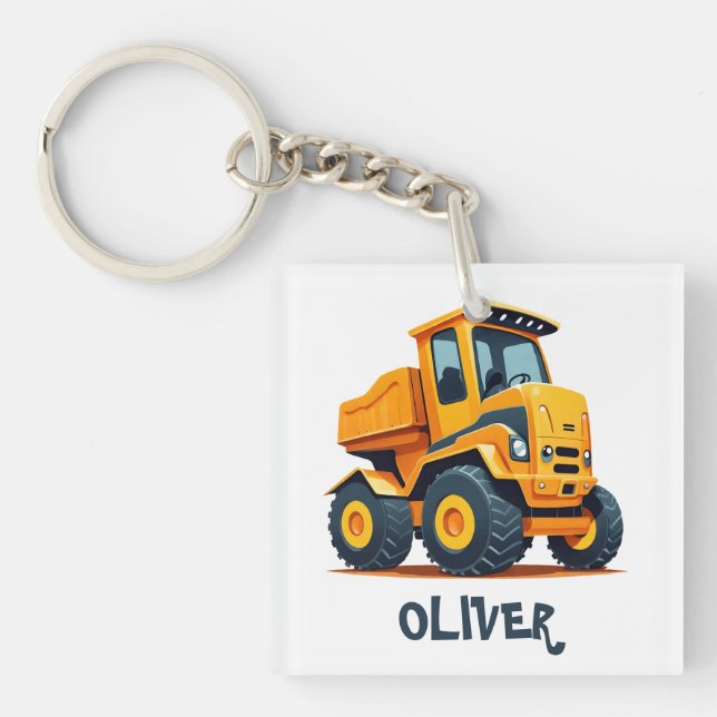 Cute Modern Construction Truck Personalised Key Ring (Front)