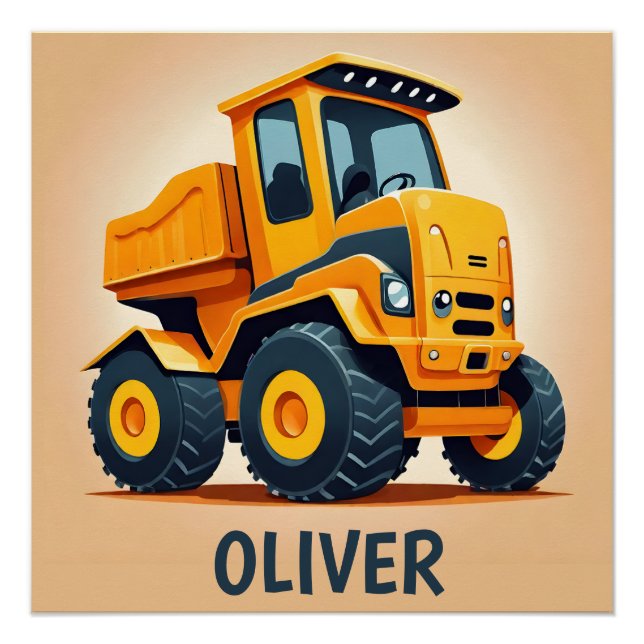 Cute Modern Construction Truck Personalised Poster (Front)