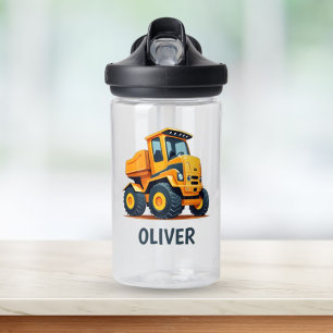 Cute Modern Construction Truck Personalised Water Bottle