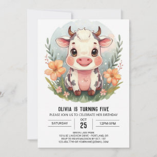 Cute Modern Country Cow Birthday Invitation