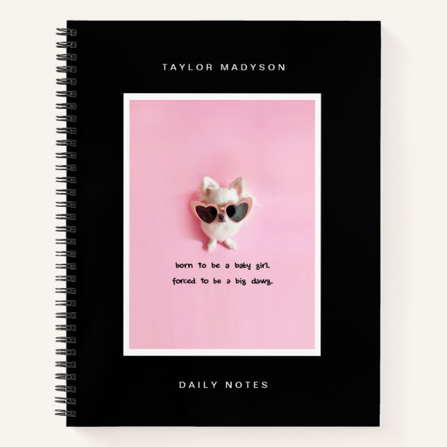 Cute Modern Custom Frame Photo Gift Monogram Black Notebook (Front)