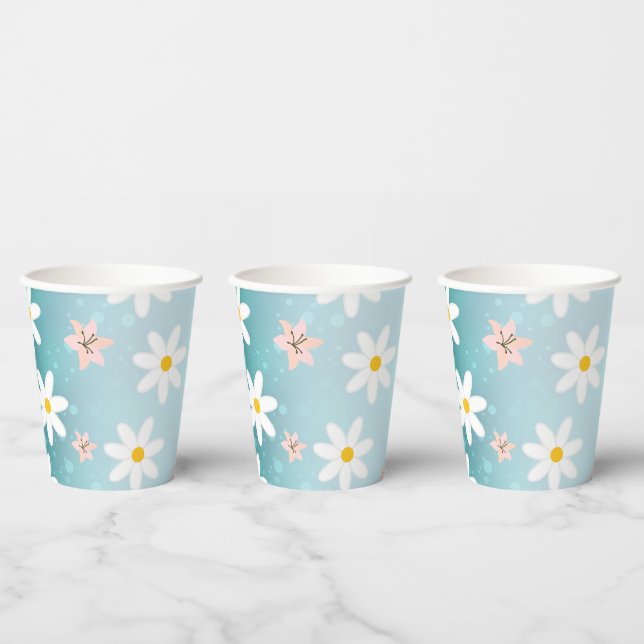 Cute Modern Daisy lily flower Rustic seamless  Paper Cups (Multi)