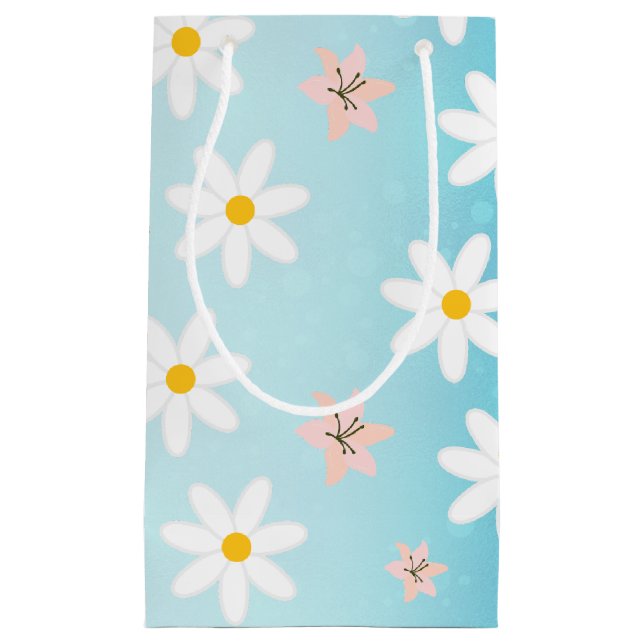 Cute Modern Daisy lily flower Rustic seamless  Small Gift Bag (Front)