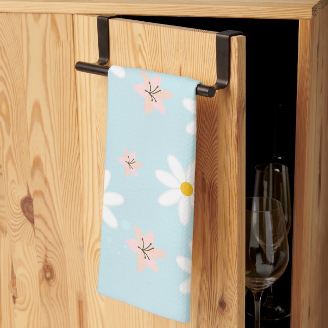 Cute Modern Daisy lily flower Rustic seamless  Tea Towel (Thirds Fold)