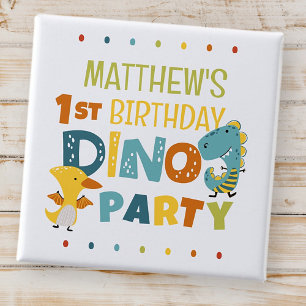 Cute Modern Dino Dinosaur Kid's Birthday Party 15 Cm Square Badge