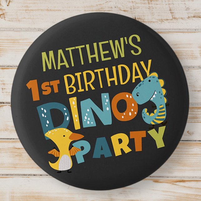 Cute Modern Dino Dinosaur Kid's Birthday Party 3 Cm Round Badge (Creator Uploaded)