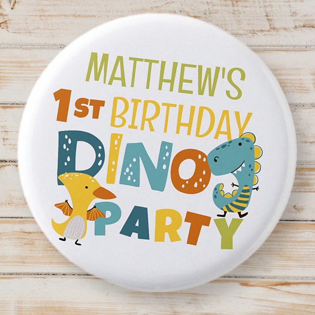 Cute Modern Dino Dinosaur Kid's Birthday Party 3 Cm Round Badge (Creator Uploaded)