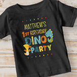 Cute Modern Dino Dinosaur Kid's Birthday Party Baby T-Shirt<br><div class="desc">Composed of fun sans serif handwritten typography; Cute T-REX dinosaurs in the backgroud

This is designed by Select Party Supplies,  exclusive for Zazzle.

Available here:
http://www.zazzle.com/store/selectpartysupplies</div>