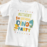 Cute Modern Dino Dinosaur Kid's Birthday Party Baby T-Shirt<br><div class="desc">Composed of fun sans serif handwritten typography; Cute T-REX dinosaurs in the backgroud

This is designed by Select Party Supplies,  exclusive for Zazzle.

Available here:
http://www.zazzle.com/store/selectpartysupplies</div>