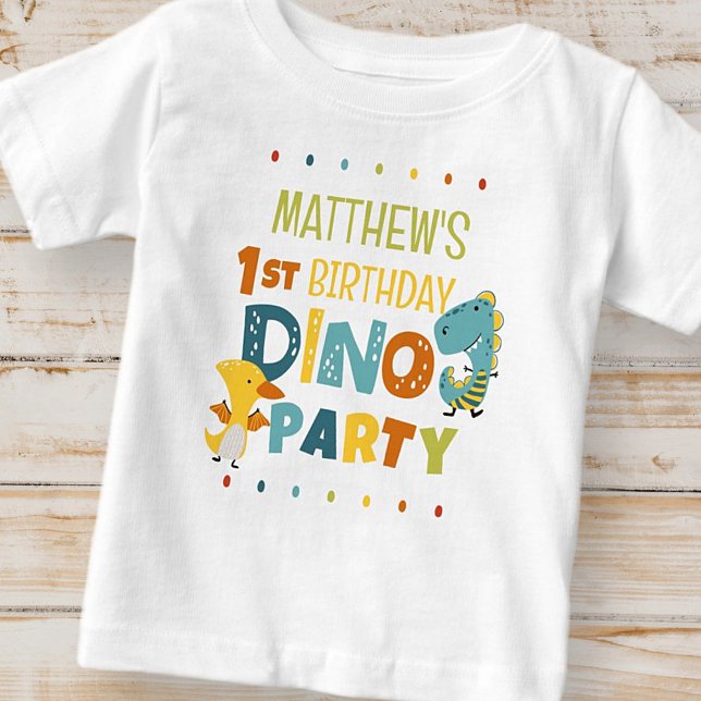 Cute Modern Dino Dinosaur Kid's Birthday Party Baby T-Shirt (Creator Uploaded)