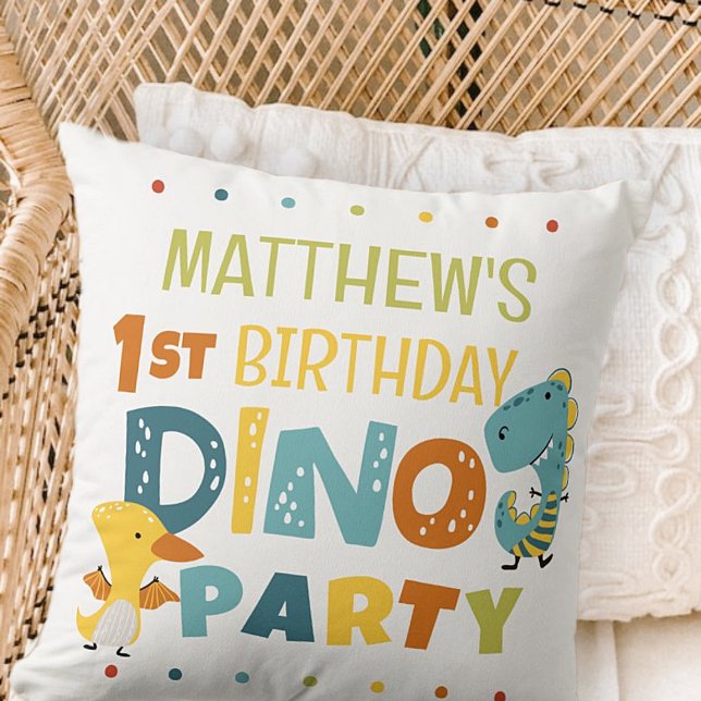 Cute Modern Dino Dinosaur Kid's Birthday Party Cushion (Creator Uploaded)