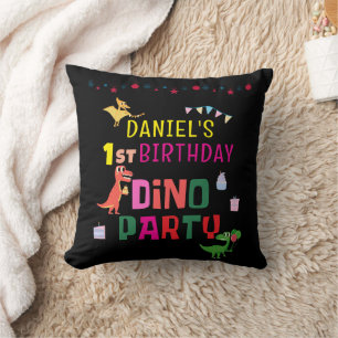 Cute Modern Dino Dinosaur Kid's Birthday Party Cushion