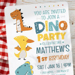 Cute Modern Dino Dinosaur Kid's Birthday Party Invitation<br><div class="desc">Composed of fun sans serif handwritten typography; Cute T-REX dinosaurs in the backgroud

This is designed by Select Party Supplies,  exclusive for Zazzle.

Available here:
http://www.zazzle.com/store/selectpartysupplies</div>