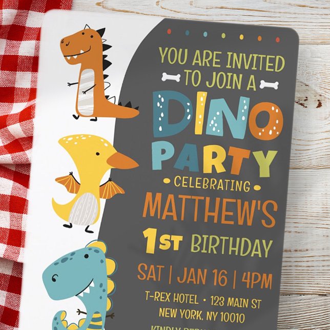 Cute Modern Dino Dinosaur Kid's Birthday Party Invitation (Creator Uploaded)