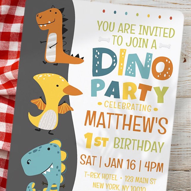 Cute Modern Dino Dinosaur Kid's Birthday Party Invitation (Creator Uploaded)
