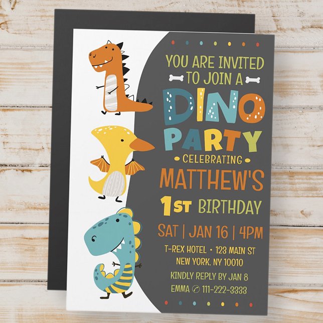 Cute Modern Dino Dinosaur Kid's Birthday Party Magnetic Invitation (Creator Uploaded)