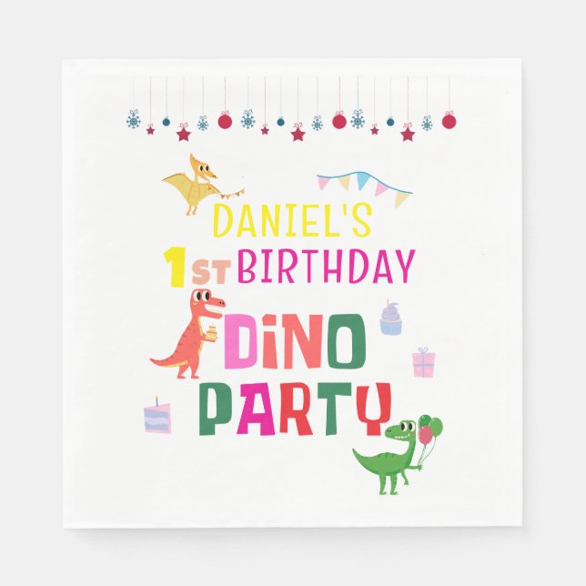 Cute Modern Dino Dinosaur Kid's Birthday Party Napkin (Front)