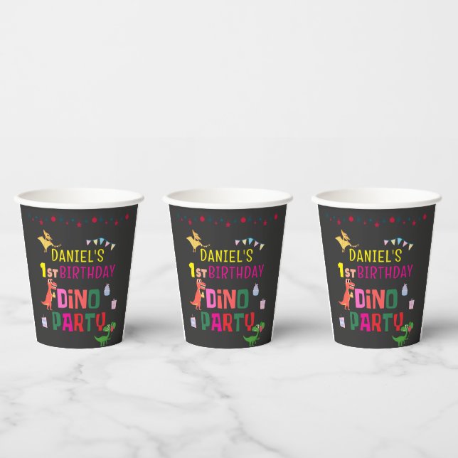 Cute Modern Dino Dinosaur Kid's Birthday Party Paper Cups (Multi)