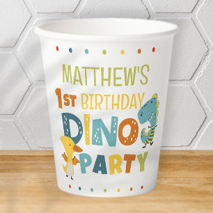 Cute Modern Dino Dinosaur Kid's Birthday Party Paper Cups