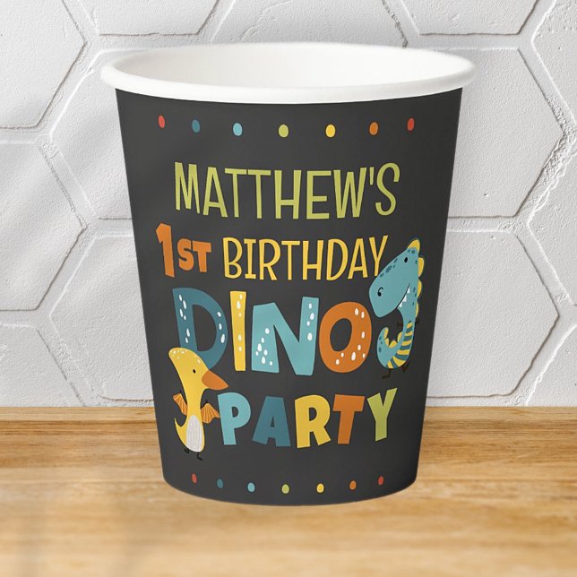 Cute Modern Dino Dinosaur Kid's Birthday Party Paper Cups (Creator Uploaded)