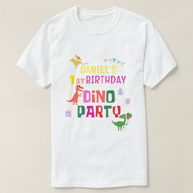 Cute Modern Dino Dinosaur Kid's Birthday Party T-Shirt (Design Front)