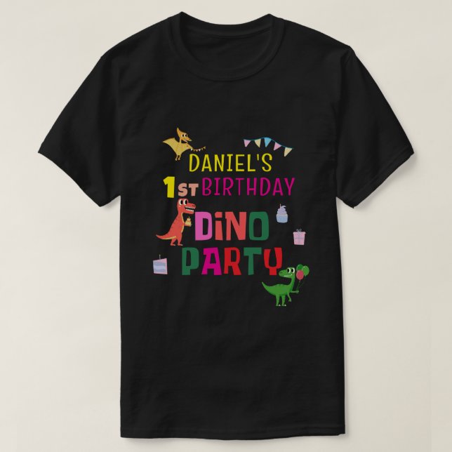 Cute Modern Dino Dinosaur Kid's Birthday Party T-Shirt (Design Front)