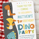 Cute Modern Dino Dinosaur Kid's Birthday Party Thank You Card<br><div class="desc">Composed of fun sans serif handwritten typography; Cute T-REX dinosaurs in the backgroud

This is designed by Select Party Supplies,  exclusive for Zazzle.

Available here:
http://www.zazzle.com/store/selectpartysupplies</div>