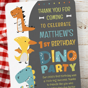 Cute Modern Dino Dinosaur Kid's Birthday Party Thank You Card