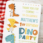 Cute Modern Dino Dinosaur Kid's Birthday Party Thank You Card<br><div class="desc">Composed of fun sans serif handwritten typography; Cute T-REX dinosaurs in the backgroud

This is designed by Select Party Supplies,  exclusive for Zazzle.

Available here:
http://www.zazzle.com/store/selectpartysupplies</div>