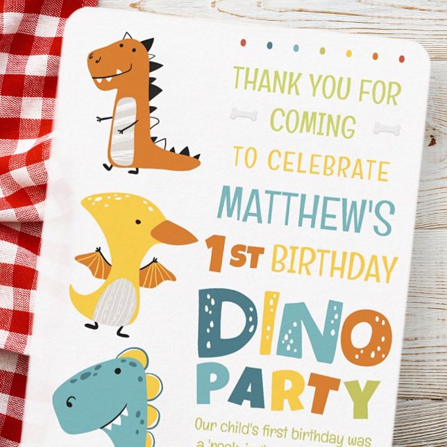 Cute Modern Dino Dinosaur Kid's Birthday Party Thank You Card (Creator Uploaded)