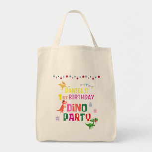 Cute Modern Dino Dinosaur Kid's Birthday Party Tote Bag
