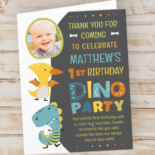 Cute Modern Dinosaur Kid's Photo Birthday Party Thank You Card