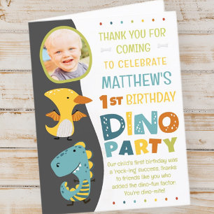 Cute Modern Dinosaur Kid's Photo Birthday Party Thank You Card