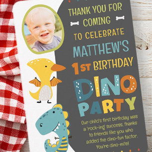 Cute Modern Dinosaur Kid's Photo Birthday Party Thank You Card