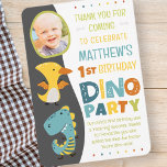 Cute Modern Dinosaur Kid's Photo Birthday Party Thank You Card<br><div class="desc">Composed of fun sans serif handwritten typography; Cute T-REX dinosaurs in the backgroud

This is designed by Select Party Supplies,  exclusive for Zazzle.

Available here:
http://www.zazzle.com/store/selectpartysupplies</div>