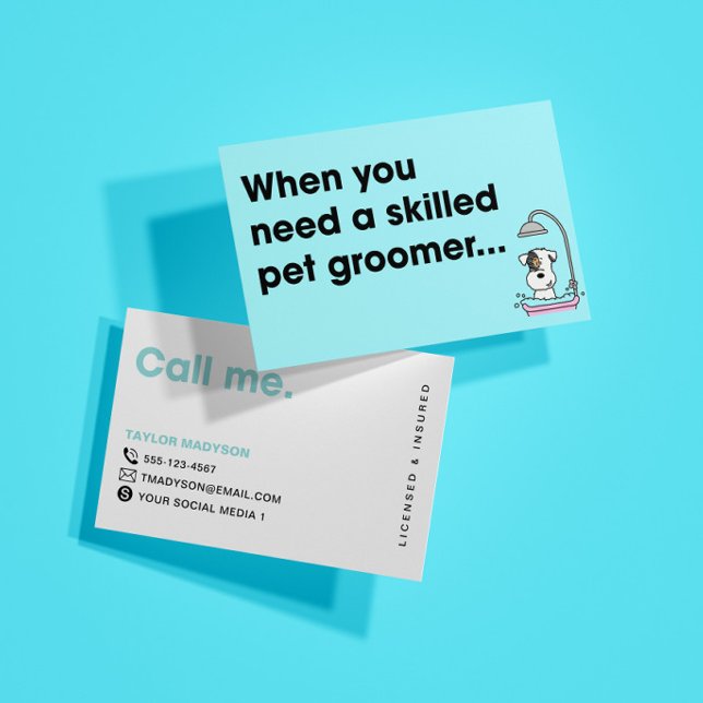 Cute Modern Dog Groomer Pampered Puppy Business Card (Creator Uploaded)