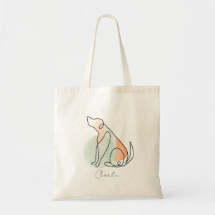Cute modern dog line drawing personalised tote bag