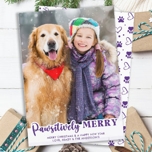 Cute Modern Dog Lover Pet Photo Pawsitively Merry Holiday Card